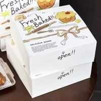 Boîte de boulangerie personnalisée avec impression de dessins animés, boîte d'emballage pour croissants et scones à 4 compartiments avec sac cadeau en papier assorti, boîte personnalisée