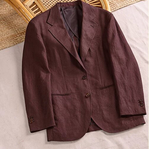 Completo da Uomo in Lino 100% Italiano, Stile Sofisticato da <span class=keywords><strong>Sposo</strong></span>, Scollo a V, Due Pezzi, Vestibilità Slim, Set di Alta Gamma Personalizzato - Product Image 5