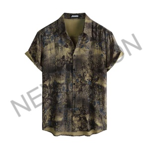 เสื้อเชิ้ตฮาวายแขนสั้นทรงหลวมสำหรับผู้ชาย ผ้าฝ้าย คอวี ลายดอกไม้ สตรีทแวร์ ขายดี - Product Image 5