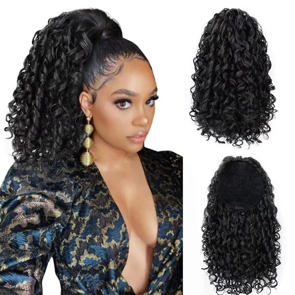 Curly Ponytail Extension für schwarze Frauen Short Afro Kinky Draw string Pferdes chwanz Jerry Curls Synthetische Peluca Bicolor