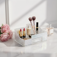 Kotak Penyimpanan Makeup Kristal Berwarna-warni dari Plastik PS, Organizer Kosmetik Meja untuk Kuas dan Lipstik