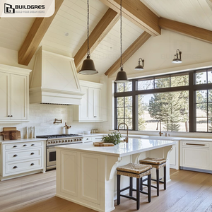 Buildgres moderna cucina bianca armadi <span class=keywords><strong>con</strong></span> lavello in oro maniglie in legno <span class=keywords><strong>cappa</strong></span> porte in vetro gamma isola professionale servizio personalizzato - Product Image 1