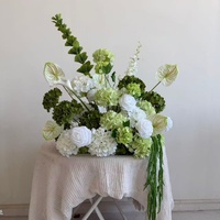 A-2012 Bouquet de fleurs artificielles fait main blanc et vert pour mariage, Calla Lily, Rose, Hortensia, Boule de fleurs de 60 cm, Centre de table