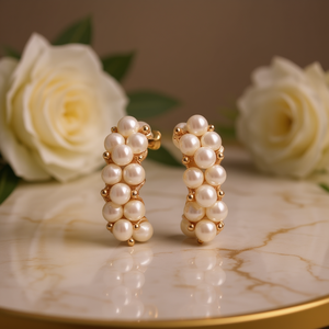 Pendientes chapados en oro rosa con perlas de imitación, perlas redondas blancas de imitación, joyería clásica de boda para mujer - Product Image 2