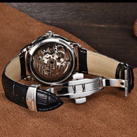 Montre mécanique automatique squelette pour homme PAGANI DESIGN 1638, boîtier en acier inoxydable, bracelet en cuir bleu, montre-bracelet analogique de luxe