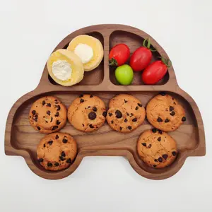walnut Wood Dinner Plates Round Wood Plates Set Easy Cleaning Lightweight for Dishes Snack Dessert