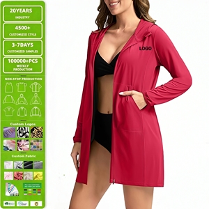 Vente en gros de maillots de bain personnalisés UPF 50+ à séchage rapide, respirants, avec fermeture éclair intégrale, protection solaire, capuche, SPF, légers, pour femmes, longs rashguards - Product Image 1
