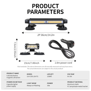 Nouvelle barre lumineuse stroboscopique COB HJ 12V 24V, lampe de toit ambre, clignotement sur 4 côtés, lumière d'avertissement d'urgence, base magnétique, étanche IP65 - Product Image 5