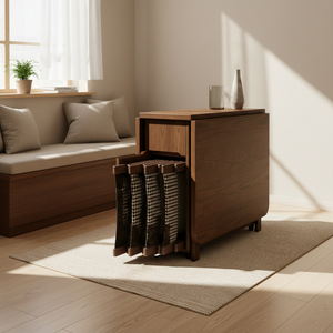 Solid Wood Log Style Foldable Retractable Rectangular <strong>Dining</strong> Table <strong>Set</strong> for <strong>Small</strong> Apartment Modern Simple Movable Home Use - Product Image 3
