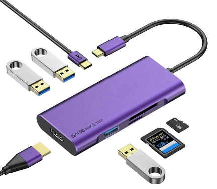 OEM 7 in 1 USB C Hub, 4K Adapter with 100W PD Charging, 3 USB 3.0 Ports, SD/TF Card Reader for MacBook, iPhone 15-17