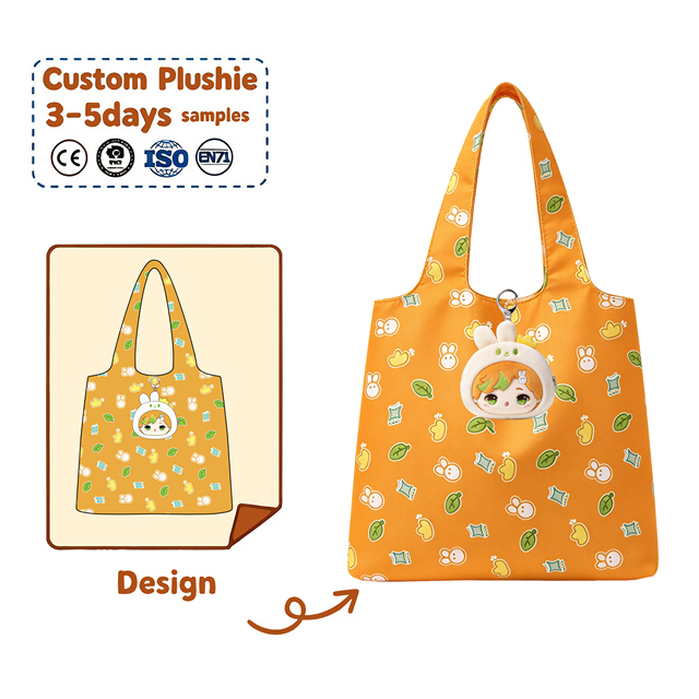 Custom Keychain Plushie with Fold Bag Soft Personalized Keychain Plushies with Hidden Foldable Reusable Shopping Bag Inside