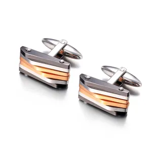 Personalized Custom Rectangle Cufflink Brand High Quality Stripe Design Stainless Steel Cufflinks For Mens