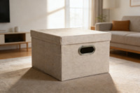 Boîte de rangement en tissu de lin avec couvercle, bac de rangement pliable pour placard avec poignée en métal, cube de rangement pliable anti-poussière pour la maison