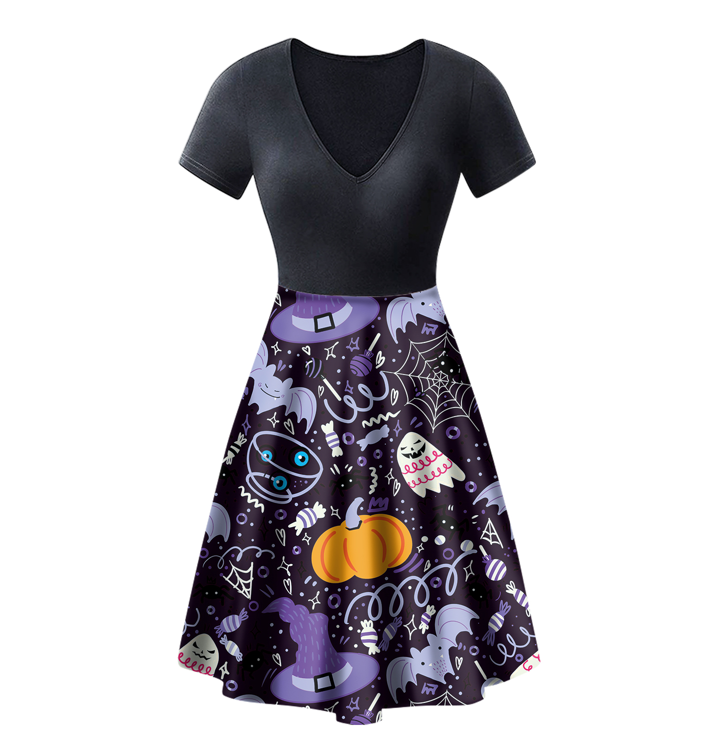 Halloween Tank Dress for Women V Neck Sleeveless Black Cat Pumpkin Printed Vintage A-line Casual Cocktail Dress Halloween Tank Dress for Women V Neck Sleeveless Black Cat Pumpkin Printed Vintage A-line Casual Cocktail Dress