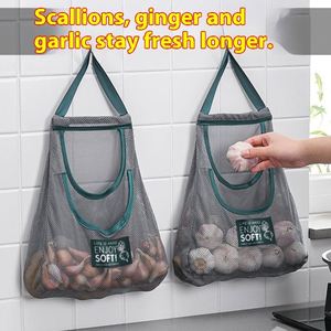 Sac de rangement mural multifonctionnel pour fruits et légumes, en maille respirante, pliable, pour gingembre et ail - Product Image 3
