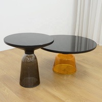 Table basse de salon ronde moderne et luxueuse avec verre trempé et cadre en bois, facile à nettoyer