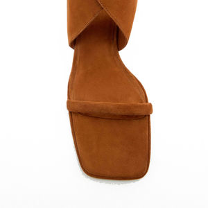 XINZI RAIN Sandalias de verano para mujer Sandalias de tacón medio de 7cm con correa cruzada de cuero de ante marrón y punta cuadrada de ajuste <span class=keywords><strong>ancho</strong></span> para mujer - Product Image 5