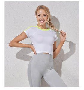 Maglietta da palestra con collant a compressione da <span class=keywords><strong>donna</strong></span> T-Shirt sportiva Dry a maniche corte a corsa rapida T-Shirt abbigliamento Fitness da <span class=keywords><strong>donna</strong></span> T-Shirt e top - Product Image 1