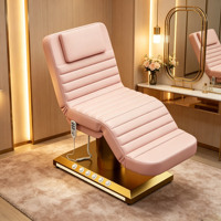 Table de massage de luxe pour spa, lit de beauté pour salon, mobilier d'esthéticienne, lit facial électrique courbé avec base dorée pour cils et cosmétiques