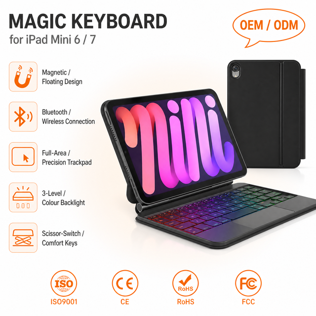 Magic Keyboard Case for iPad Mini 6 & Mini 7 (A17 Pro) Wireless Trackpad 7 Color Backlit Floating Magnetic Stand`
