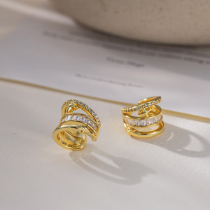 Clip-on <b>Earrings</b> Gold Zircon Star Geometric Design For Women Without <b>Pierced</b> Ears Fashion Jewelry - Product Image 4