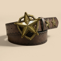 Ceinture élastique vintage en cuir PU pour femme, avec étoile en alliage bronze antique en relief, pour tenue de cowboy, jeans et streetwear
