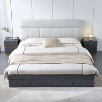 Pied de lit double plateforme en bois massif de taille king queen avec table à tiroirs de rangement, collection 126811