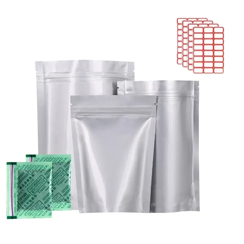 Bolsas de aluminio de Mylar plateado con cremallera resellable, bolsas de comida impresas, precio barato personalizado