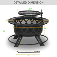 Foyer extérieur à bois avec grille de cuisson amovible rapidement, noir, 32 pouces