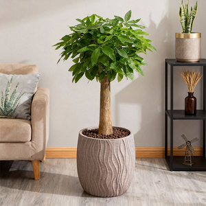 Vaso de Chão Grande Yicai, Imitação de Cimento, Vaso de Plástico Redondo Grande e Criativo, Vaso Decorativo para Plantas Artificiais de Interior - Product Image 3