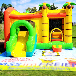 Castillo inflable tropical con tobogán para fiestas al aire libre, casa de brinco comercial de PVC para niños - Product Image 1