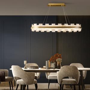 大型豪华吊灯雪花石膏餐厅酒吧客厅灯高品质圆形矩形大理石吊灯 - Product Image 2