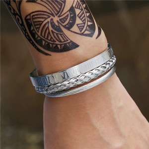 <span class=keywords><strong>2022</strong></span> mode 3 Pièces/ensemble Hiphop Hommes Bracelet Ensemble De Bijoux En Acier Inoxydable <span class=keywords><strong>Rome</strong></span> Chiffres Gravés Bracelet Bracelet Tressé En Gros - Product Image 6