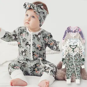 फैशन बांस फाइबर बेबी जंपसूट वसंत और शरद ऋतु लंबी आस्तीन डबल ज़िपर बेबी पजामा रेंगने वाला सूट