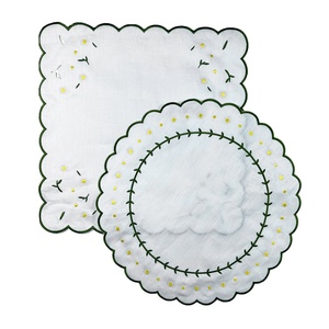 Wholesale Flower <b>Linen</b> Napkins Wedding with Embroidered Edge <b>Table</b> <b>Cloth</b> Scalloped <b>Linen</b> Napkins Eco Friendly French Luxury Flax - Product Image 1