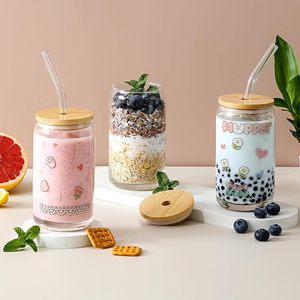 USA Warehouse Free Shipping Products Vinyl Print 16 Oz 480ml Can Shape Glass Tumbler <b>Cup</b> <b>with</b> Bamboo <b>Lid</b> and Glass Straw - Product Image 4
