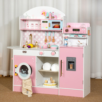 Juego de Cocina de Juguete para Niños, Color Rosa, Cafetera de Madera de Simulación y Utensilios de Cocina de Plástico, Regalo de Cumpleaños para Niñas