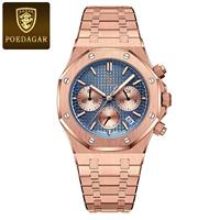Montre à quartz pour homme POEDAGAR 926, bracelet en acier inoxydable rond de luxe, design couleur or rose, montre-bracelet pour la mode