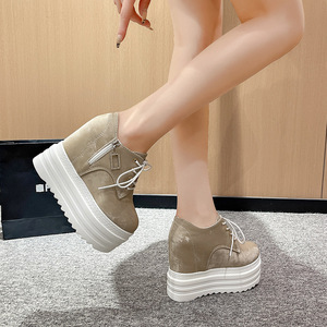 Women's Plus Size Thick Sole Wedge Shoes Autumn New Arrival Petites Round Toe Side Zipper Platform Shoes - Product Image 3