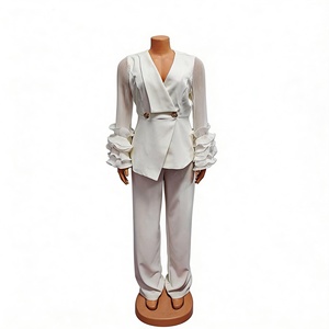 26 Spring/Summer New Style <strong>Women's</strong> <strong>Formal</strong> Suit Set Long-Sleeve Blazer Lace Decoration Velour Fabric Matching <strong>Trousers</strong> - Product Image 4