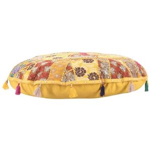 Coussin de sol traditionnel indien en coton patchwork Khambadiya avec pompons - Product Image 3