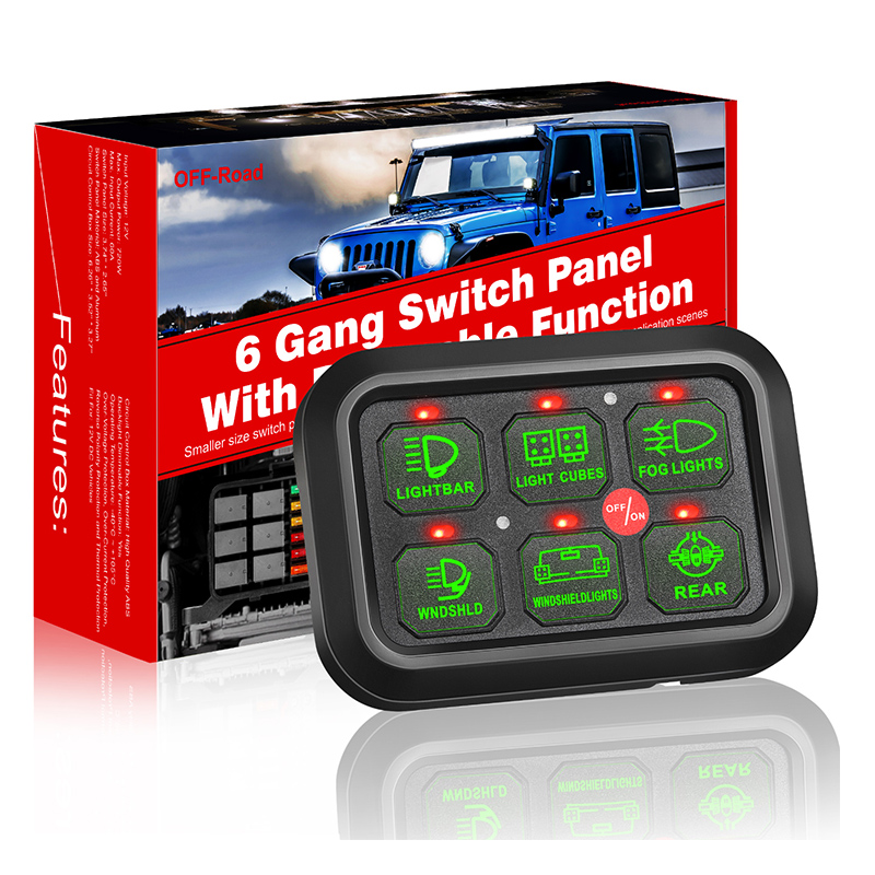 С соединительным проводом, зеленая подсветка, 12 В, 6 клавиш, умная панель переключателя для морской лодки, автомобиля, квадроцикла, Utv