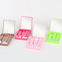 Ventes Flash Stock Ensemble de Pinceaux de Maquillage de Voyage 5 Pièces Mini Kit Complet Cosmétique avec Miroir Facile à Transporter