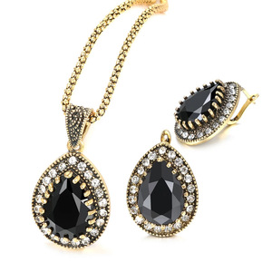 Vintage Gold Color <strong>Turkey</strong> Bohemia Personality Luxury Crystal Rhinestone Pendant <strong>Necklace</strong> Earring Women Wedding Party Jewelry Set - Product Image 3
