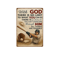 Plaque murale vintage en métal inspirante sur le thème du baseball avec Dieu, décoration murale rétro sportive et motivante