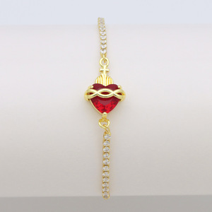 Bracciale regolabile HS152 placcato oro 18K <span class=keywords><strong>con</strong></span> zirconi rossi a forma di Cuore Sacro, Spada, Fiamma <span class=keywords><strong>e</strong></span> Amore, gioiello da donna - Product Image 4