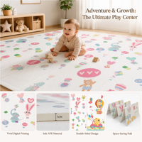 Alfombra de Juego Plegable para Bebé con Diseño de Oso en Globo Aerostático, Personalizable, de XPE, No Tóxica, Certificada por CPC, Reversible, para la Habitación del Bebé