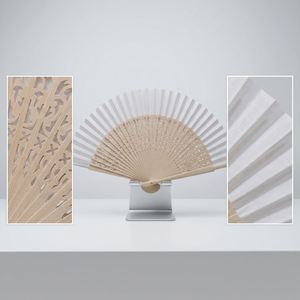 Abanico de mano plegable de madera natural blanca de 6.2 cm, hueco, ecológico, duradero, moderno, con serigrafía personalizada para bodas - Product Image 5
