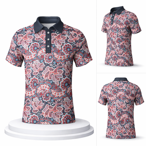<b>Men</b>’s <b>Paisley</b> Polo <b>Shirt</b> Breathable Short Sleeve Golf Casual Designer Pattern Polo Top Custom Logo OEM Private Label - Product Image 3
