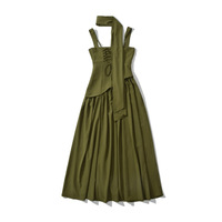 Robe plissée sexy pour femme, style européen et américain, col carré, avec écharpe intégrée, fente haute, taille cintrée, collection hiver